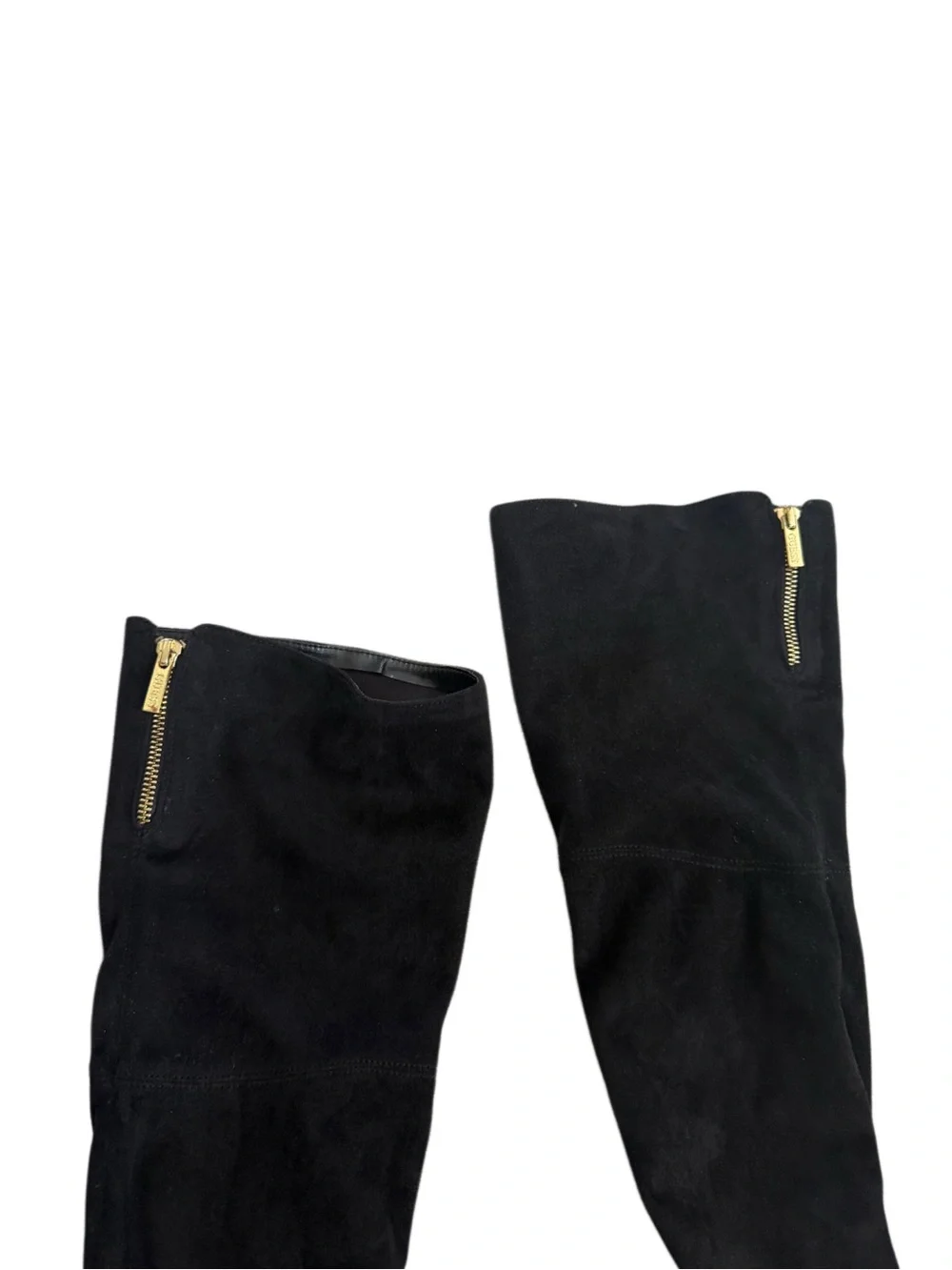 Guess Black Over-the-Knee Platform Block Heel Boots with Gold Trim Size 6